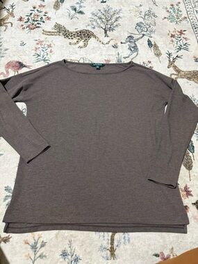 LAUREN Ralph Lauren Taupe Long-Sleeve Boatneck Top M